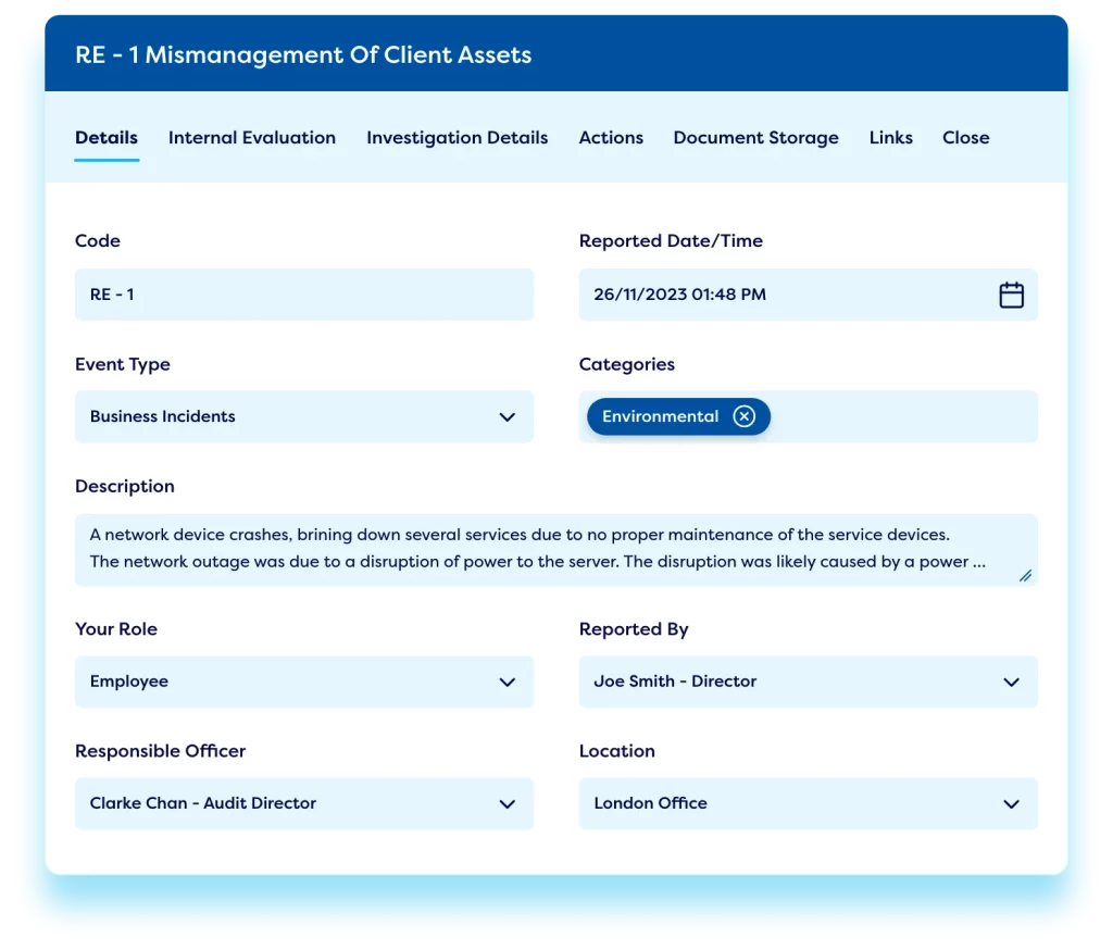 easily log incidents and events using web-based forms